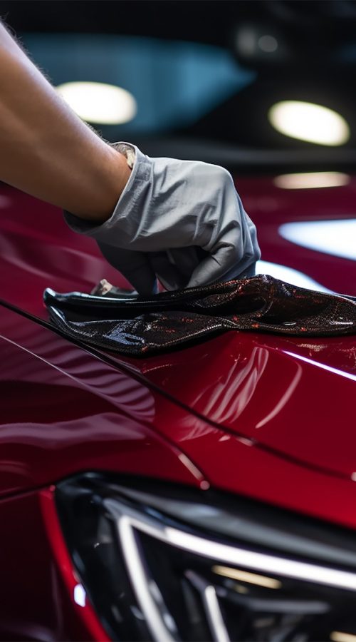 A man meticulously cleaning a car with a microfiber cloth A man meticulously cleaning a car with a microfiber cloth